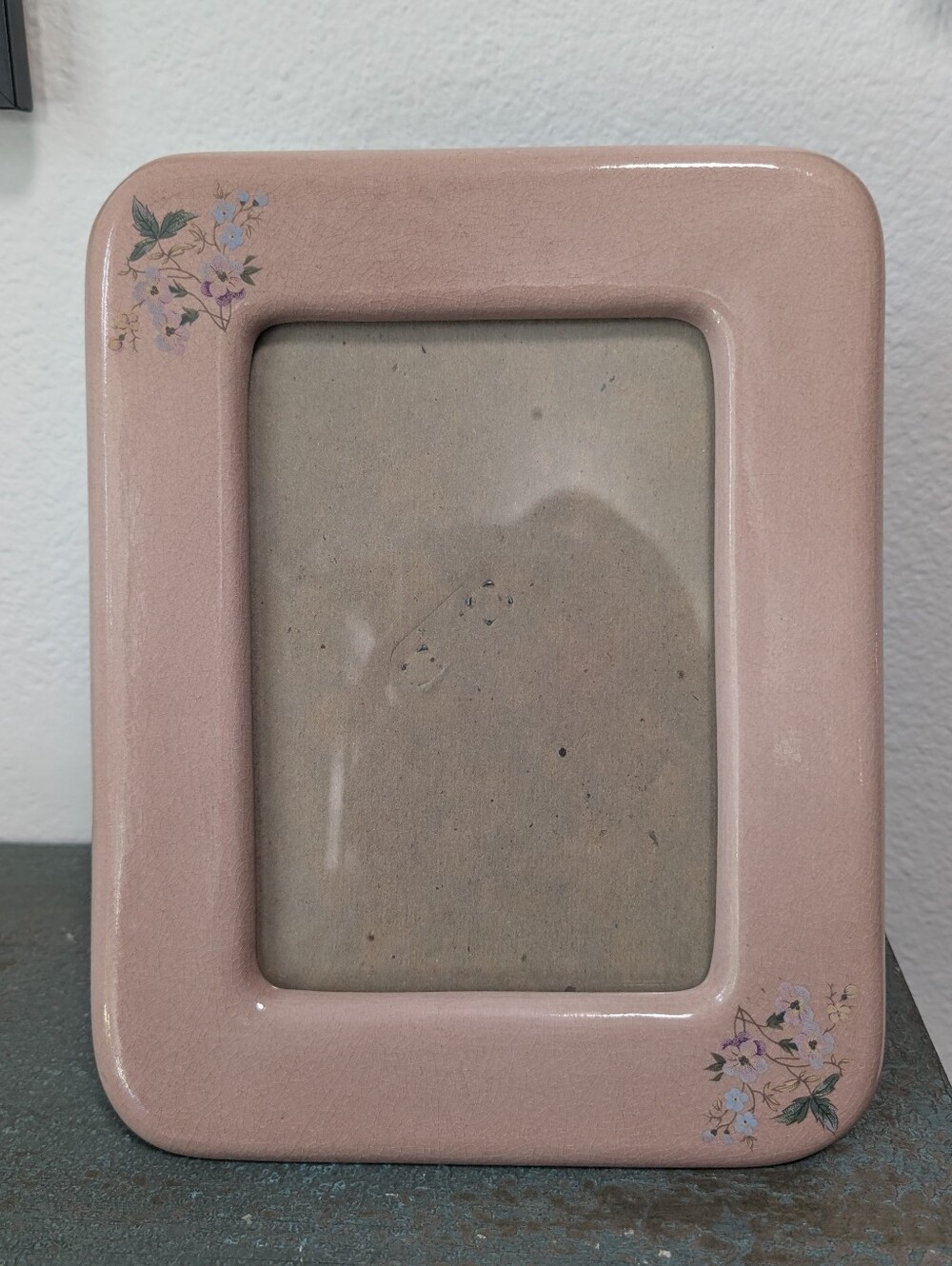 Vtg Terragrafics Picture Frame Floral Pink Crackle Glaze Ceramic Cottage Core
